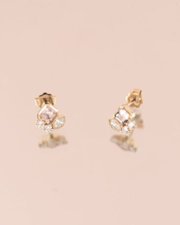 Cercei VINTAGE AFFAIR cu Morganite si Diamante Naturale, Aur Galben 14K