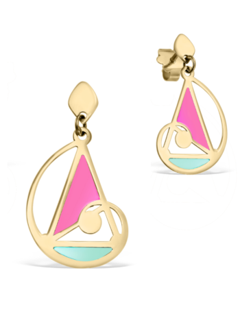cercei-art-nouveau-aur-galben-email-colorat