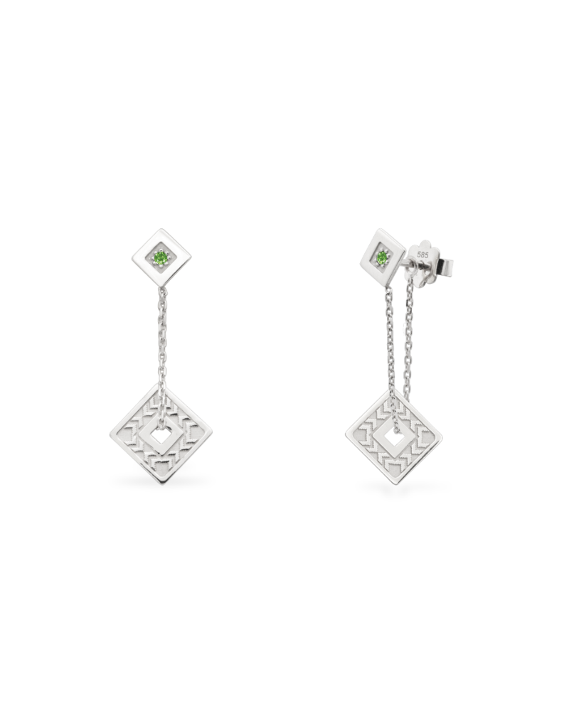 cercei-aur-alb-diamante-verzi-motive-romanesti