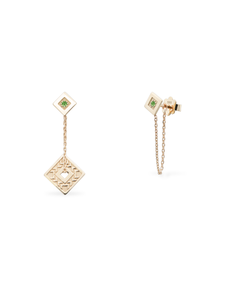 cercei-lungi-motive-romanesti-aur-roz-diamante-verzi