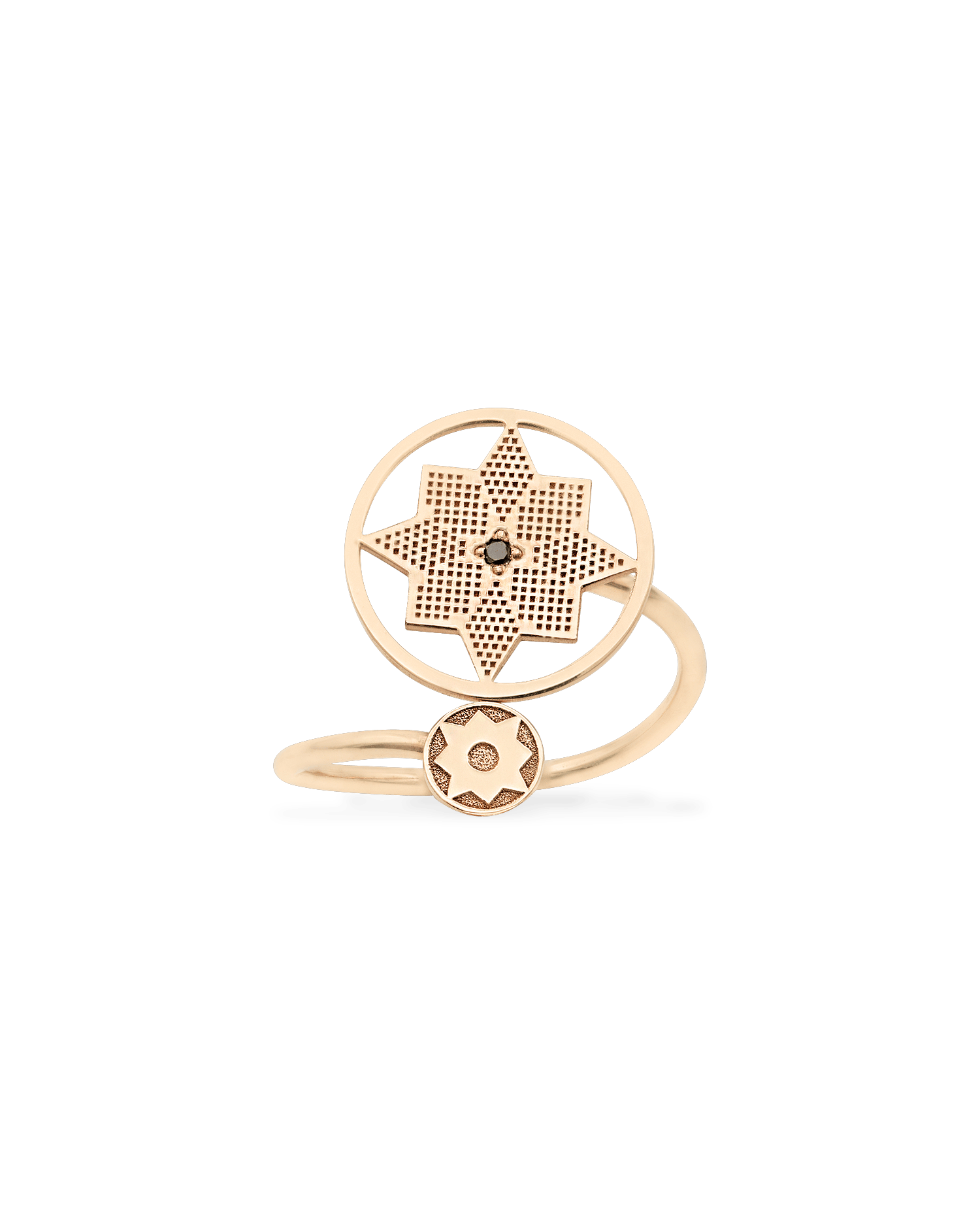 Inel reglabil CALAUZA cu Diamant Negru Natural, Aur Alb 14K