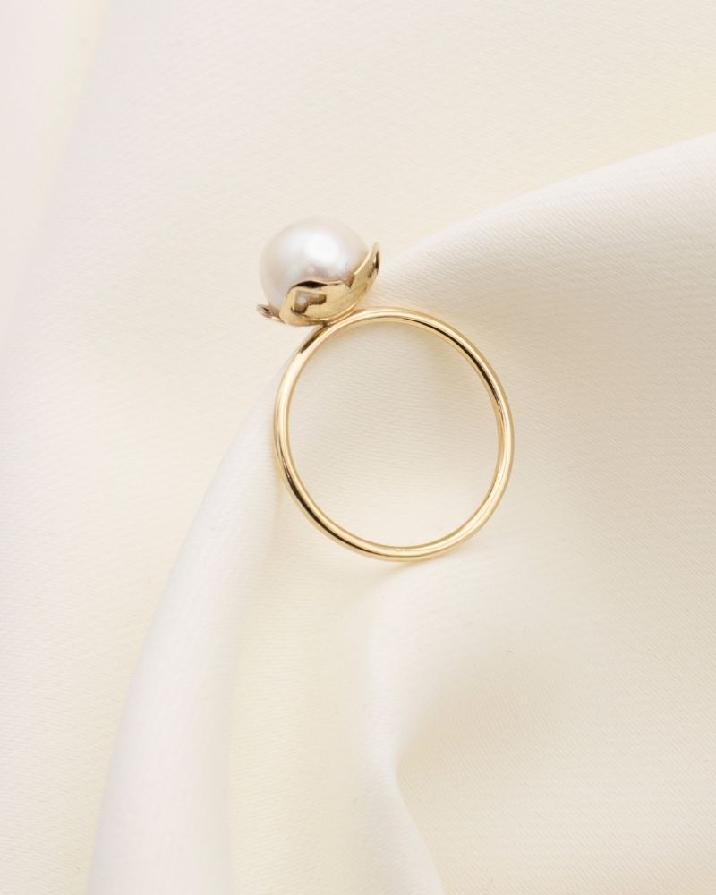 Inel cu perla veritabila de cultura JASMINE GARDEN, Aur Alb 14K