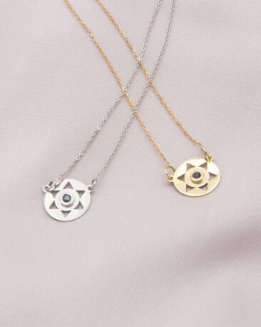 Colier la baza gatului cu Safir Natural DARK BLUE STAR, Aur Alb 14K