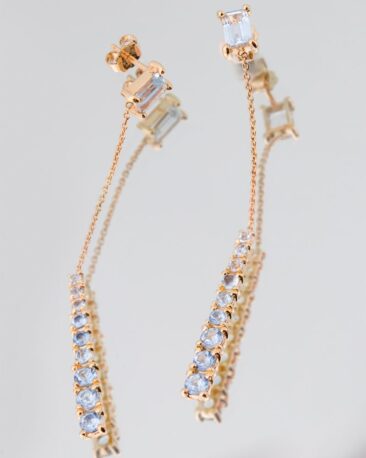 Cercei lungi WE ARE WATER cu Acvamarine Naturale, Aur Galben 14K