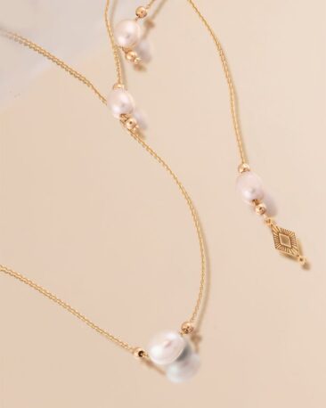 Colier lung THE PEARL STORY cu Perle Naturale de Cultura, Aur Galben 14K