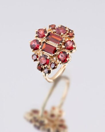 Inel POMEGRANATE cu Granate Naturale, Aur 14K