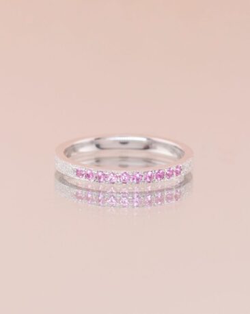 Inel stralucitor LA VIE EN ROSE cu Safire Roz Naturale, Aur Alb 14K