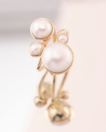 Inel cu perle naturale de cultura CHAMPAGNE BUBBLES, Aur Galben 14K