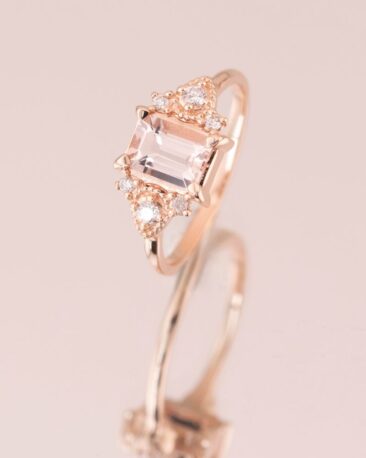 Inel THE DUCHESS cu Morganit si Diamante Naturale, Aur Roz 14K