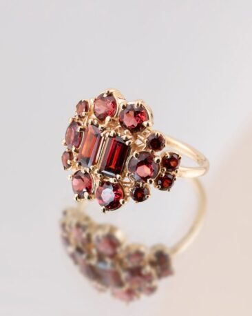 Inel POMEGRANATE cu Granate Naturale, Aur 14K