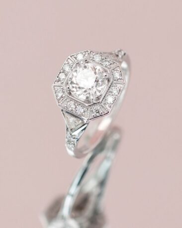 Inel de logodna in stil Art Deco cu Diamante Naturale, Aur 14K