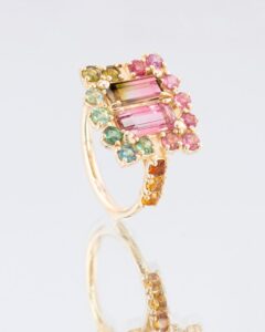 Inel WATERMELON cu Turmalina Naturala, Aur Galben 14K