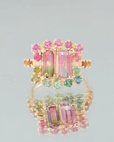 Inel WATERMELON cu Turmalina Naturala, Aur Galben 14K