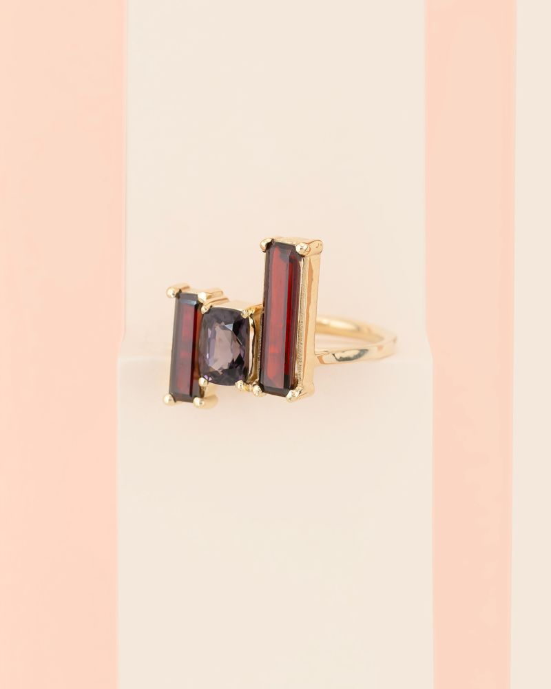 Inel BORN IN FIRE cu Granate si Spinel Natural, Aur Galben 14K