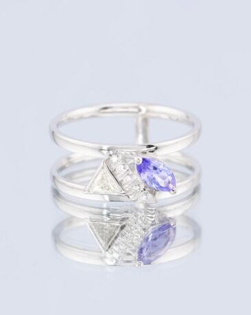 Inel VIOLET ICE cu Tanzanit si Diamante Naturale, Aur Alb 14K