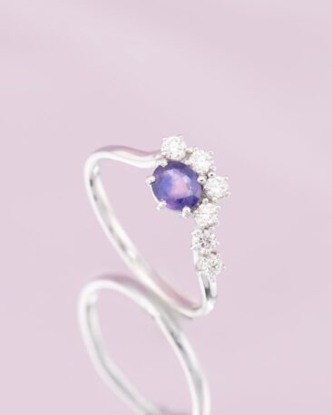 Inel KASHMIR VELVET cu Safir si Diamante Naturale, Aur Alb 14K