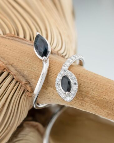 Inel LA SERPIENTE AZUL cu Safire si Diamante Naturale, Aur Alb 14K