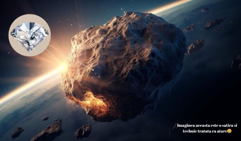 Poza satira cu asteroid si diamante gasite in spatiu.