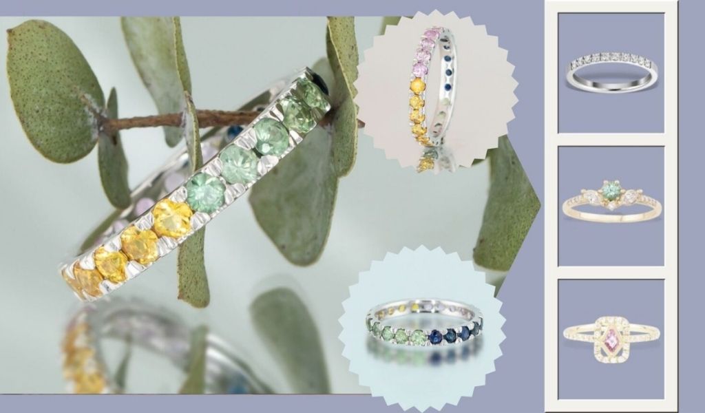 Tabel cu modele de inele de logodna din aur, realizate de IONA Jewelry in atelierul propriu.