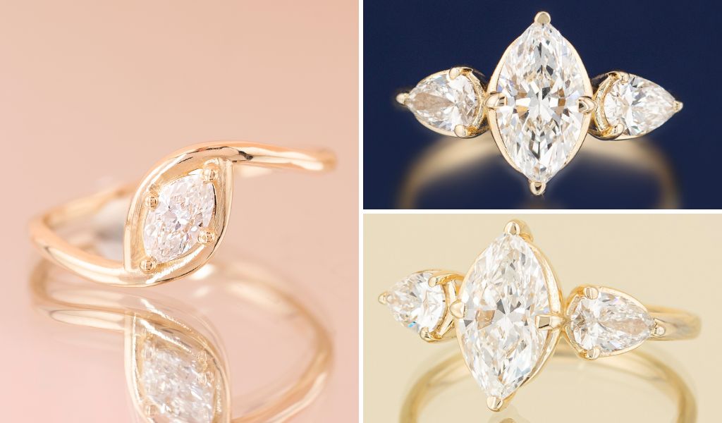 Inele de logodna din aur galben 14k cu diamante labgrown, realizate la IONA JEWELRY.