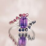 Inel de logodna MARY cu Safire Naturale Superbe, Aur Alb 14K