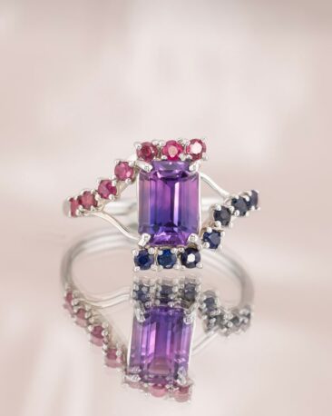 Inel de logodna MARY cu Safire Naturale Superbe, Aur Alb 14K