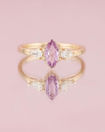 Inel de logodna SERAPHINE cu Safir Natural Roz si Diamante Lab-grown, Aur Galben 14K