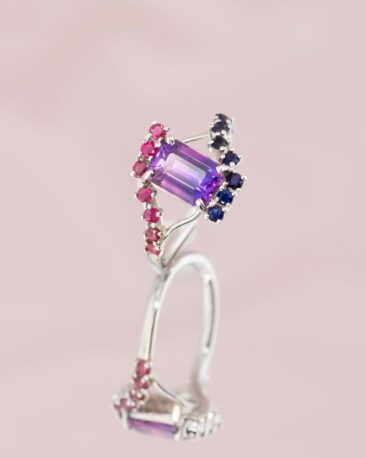 Inel de logodna MARY cu Safire Naturale Superbe, Aur Alb 14K