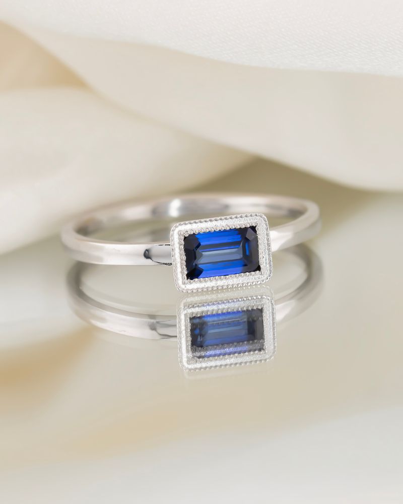 Inel de logodna MARY cu Safire Naturale Superbe, Aur Alb 14K