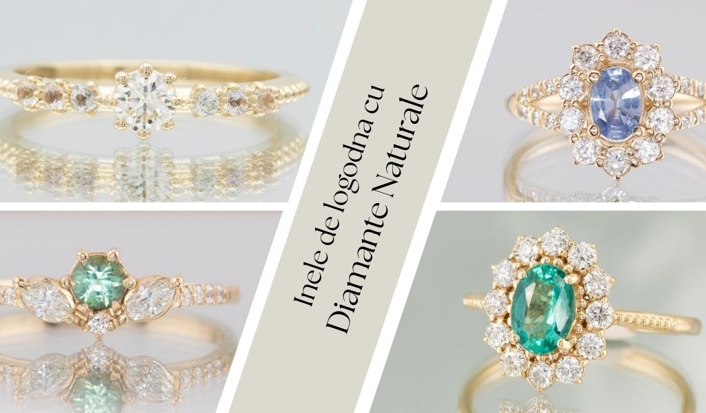 Montaj cu inele de logodna cu diamante naturale, realizate manual in atelierul IONA din aur 14K. Eleganta pura.