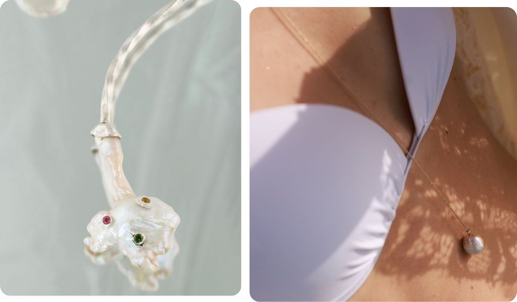 Bijuterii unicate din Argint Premium 925 si aur galben 14k cu perle baroc naturale.