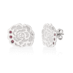 Cercei dama din aur alb 14K cu rubine naturale, model floral bujori, eleganti, realizati in atelierul IONA.