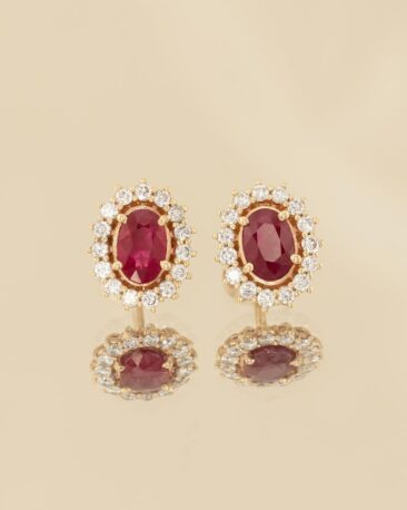 Cercei SOLÈNE cu Rubine Naturale si Diamante Naturale, Aur Galben 14K