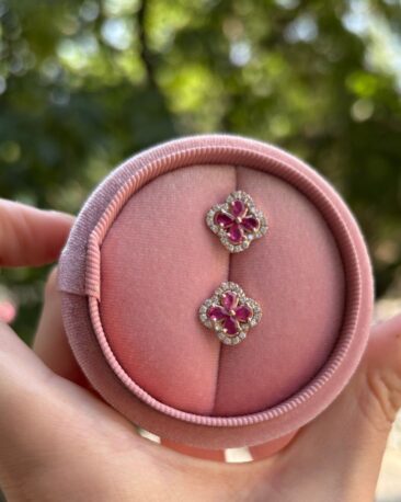 Cercei SOLÈNE cu Rubine Naturale si Diamante Naturale, Aur Galben 14K