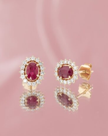 Cercei SOLÈNE cu Rubine Naturale si Diamante Naturale, Aur Galben 14K