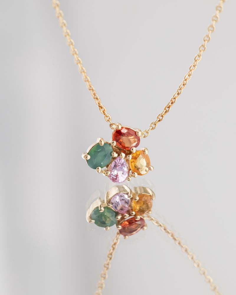 Colier unicat andreea's dreams cu aur galben 14k cu safire si alexandrit natural, realizati in atelierul IONA.