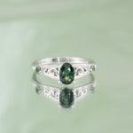 Inel de logodna FOREST WHISPER cu Safire Naturale Verzi, Aur Alb 14K