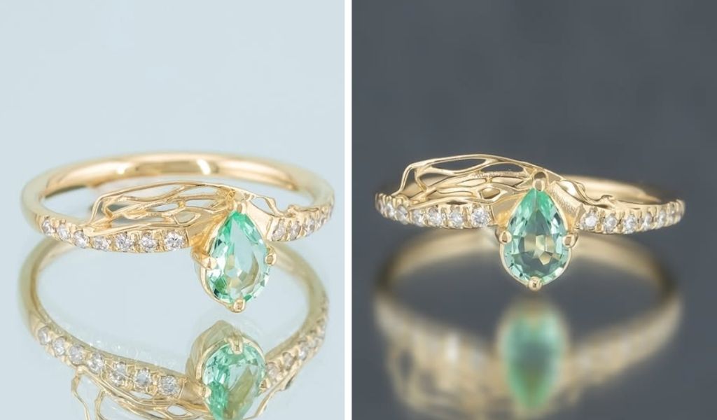 Inel personalizat din aur galben 14K ELWIND, cu smarald natural stralucitor.
