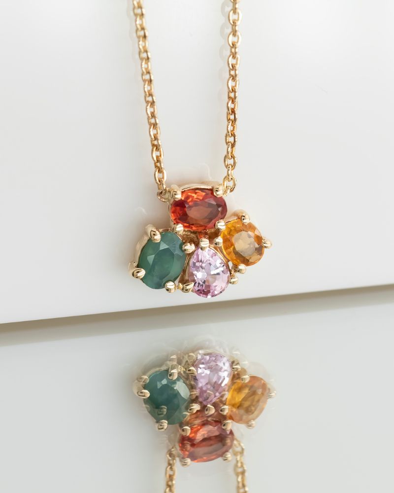 Colier unicat andreea's dreams cu aur galben 14k cu safire si alexandrit natural.