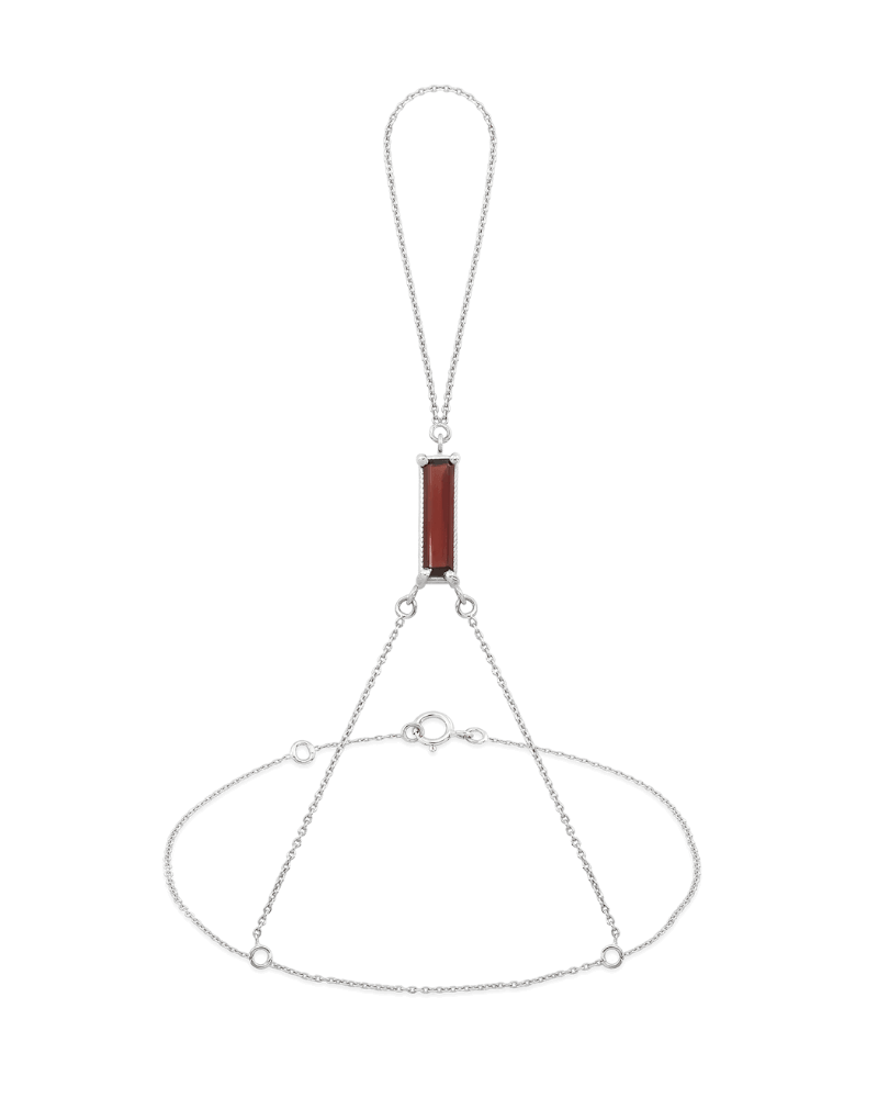 Bratara din aur alb 14k, design oriental, de dama, cu granat natural.