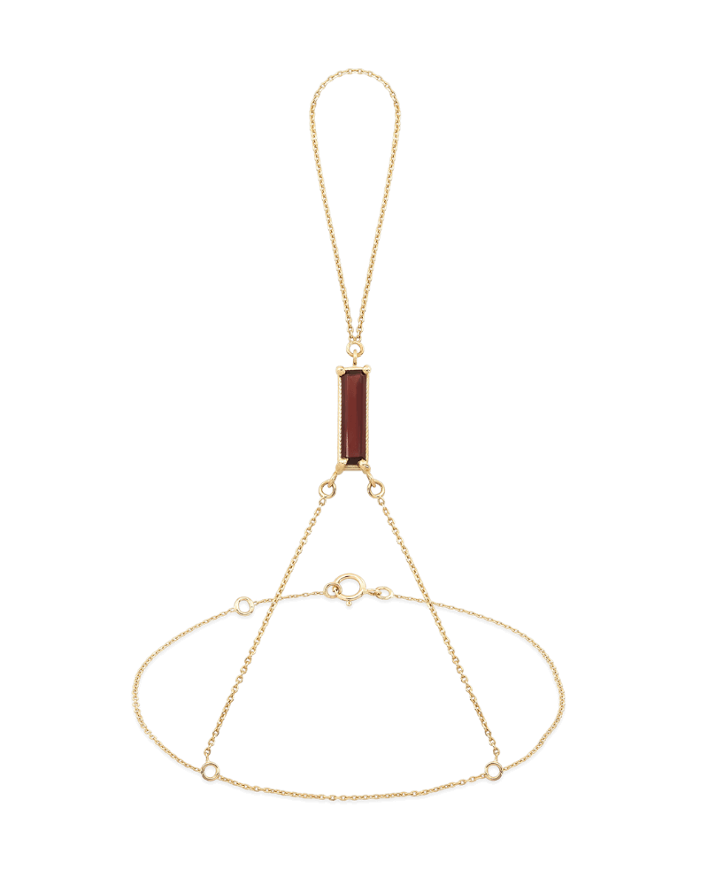 Bratara de dama cu granat natural, din aur galben 14k, design oriental.