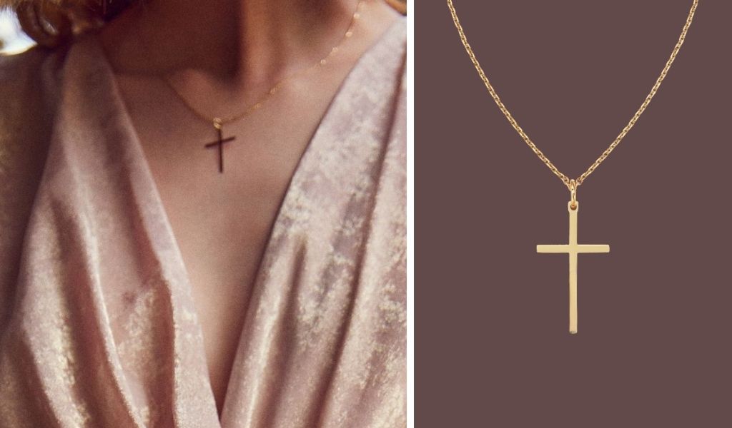 Colier simbolic din aur galben 14k cruce Cruz Latina.