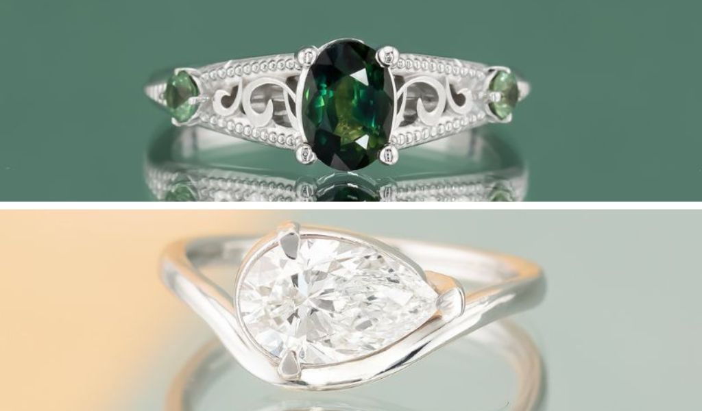 Inele de logodna din aur 14k cu safire si diamante naturale.