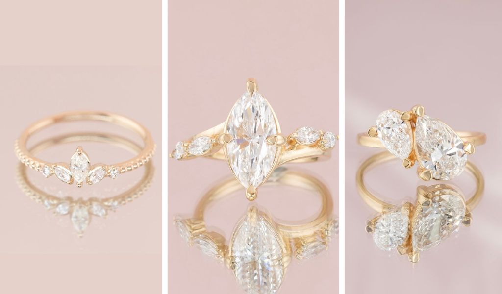 Inele de logodna din aur galben 14k cu diamante naturale si lab-grown.