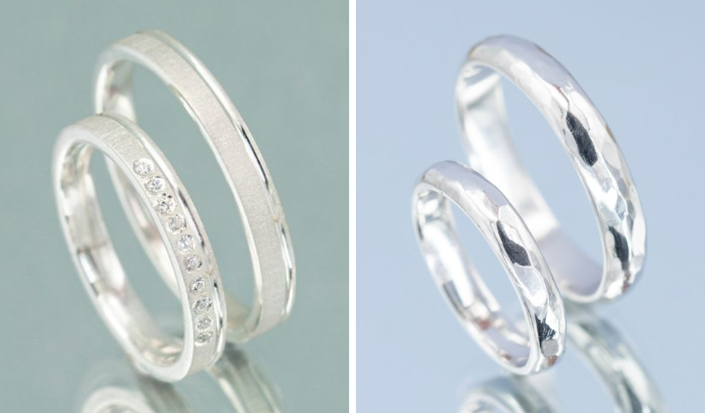 Verighete din aur alb 14k cu design elegant si pietre naturale stralucitoare.