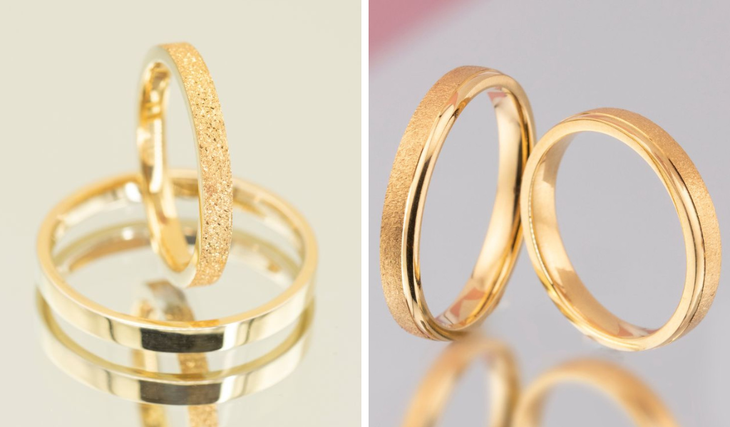 Verighete din aur galben 14k cu design elegant.