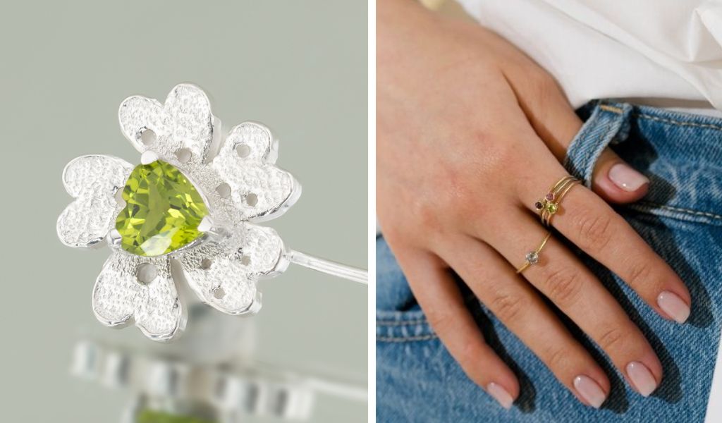 Bijuterii din aur 14k si argint 925 premium cu peridot natural.