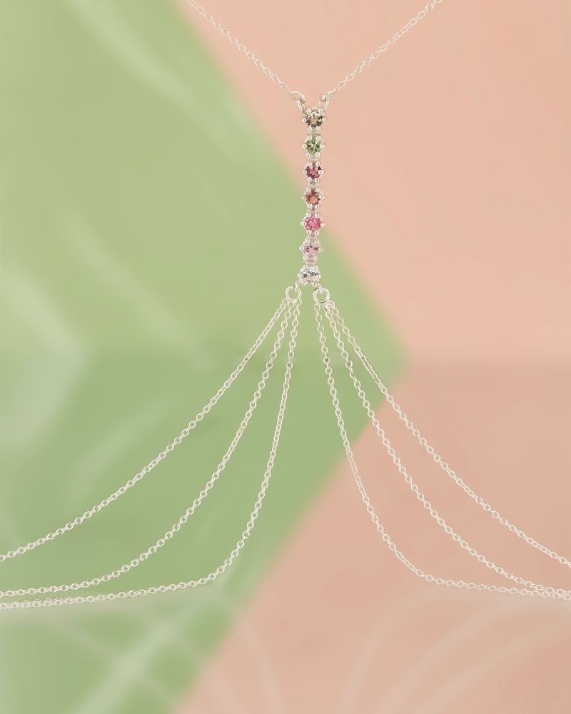 Body chain din argint 925 cu turmaline mixte naturale.