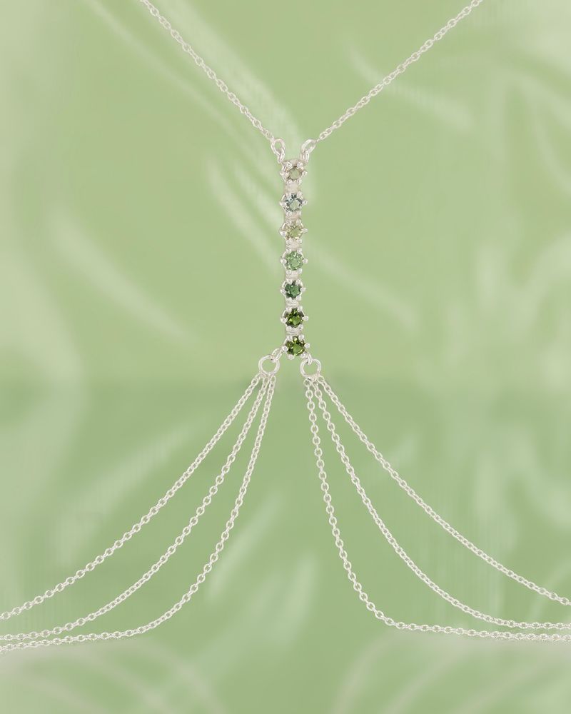 Body Chain din argint premium 925 cu turmaline verzi degrade.