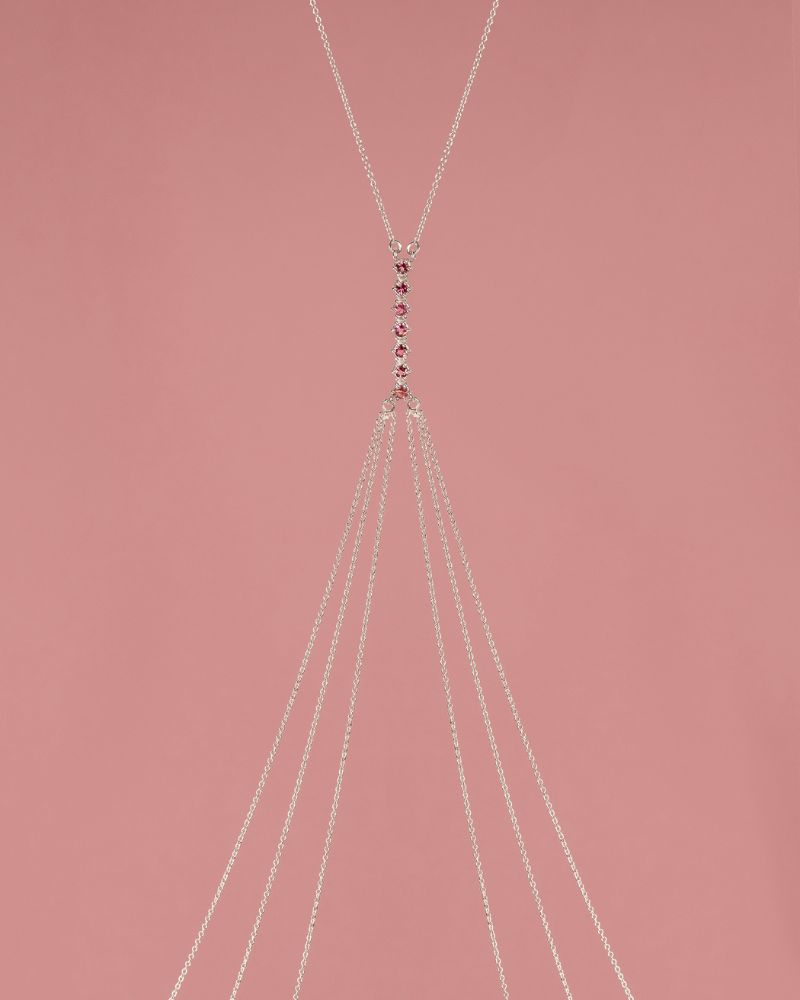 Body chain de dama cu turmaline roz naturale din argint 925.